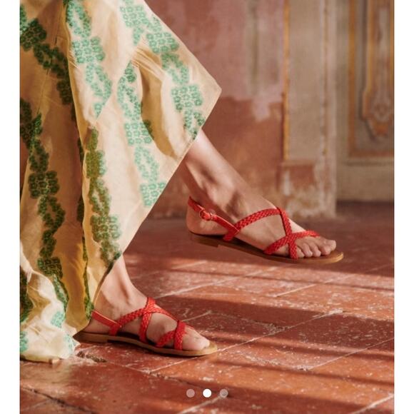 Sezane Adeline Low Sandals Woven Coral Flat Leather Size 37 /US 6.5 - Picture 1 of 9